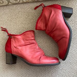 Dkode Red Leather & Suede Casual Ankle Boots Booties Block Heel Women’s Size 41